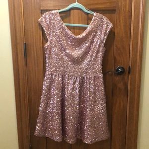 Pink sequined, cap sleeved mini dress, size 13